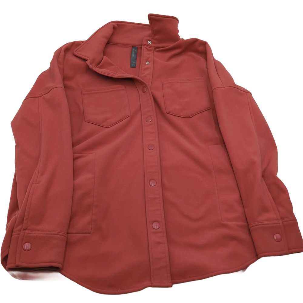 Mondetta Womens Large Red Snap Front Shirt Jacket Shacket Pockets Stretch L